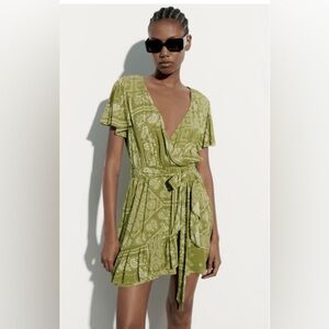 Zara Paisley Green Wrap Dress- Medium